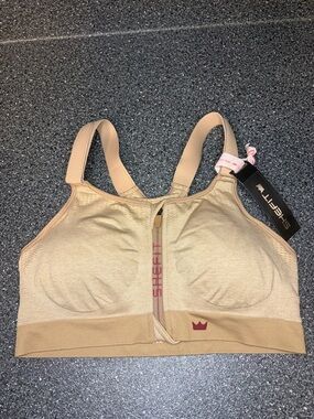 SHEFIT Beige/Nude Front-Zip High Support Sports Bra